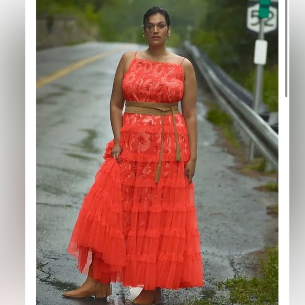 ANTHROPOLOGY NWT, TIERED TULE MAXI DRESS